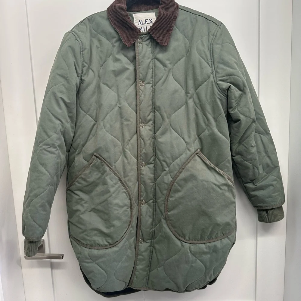Alex Mill Quilted Utility Jacket in Olive Green with Brown Collar Size Medium - Picture 4 of 8